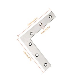 Flat L Shaped Corner Bracket, Tiberham 2Pcs 120 x 120 mm Stainless Steel Right Angle Corner Brace Repair Plate, Heavy Duty Furniture Fastener Joint Corner Connector for Wood Shelf Cabinet Table Chair