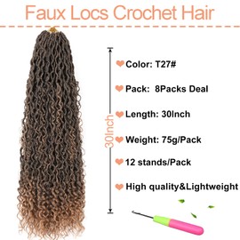 Mscat 30 Incn Bohemian Locs Crochet Hair 8 Packs Ombre Boho Faux Locs Ombre Synthetic River Locs With Curly Ends Bohemian Soft Locs Crochet Braids Extended Locs (12Strands/Pack T27#)