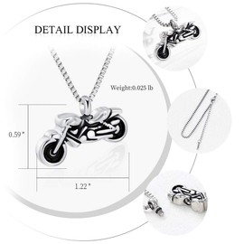 Motorcycle Urn Necklace Cremation Jewelry for Ashes Motorbike Necklace Pendent Stainless Steel Keepsake Memorial Urn Necklace for Men Women