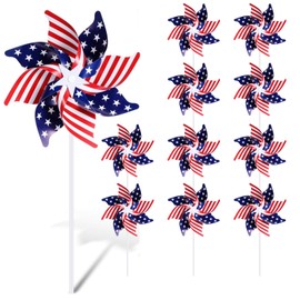 8 inch Patriotic Pinwheels American Flag Pinwheels Independent Day Stars and Stripes Stick on Outdoor Pinwheel, Fourth of July Children's Adult Party Supplies and Decorative Courtyard Garden Lawn.