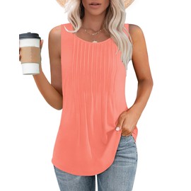 Besshopie Womens Summer Tops Sleeveless Spring Tops for Women 2024 Fashion Round Neck Tanks Coral XL