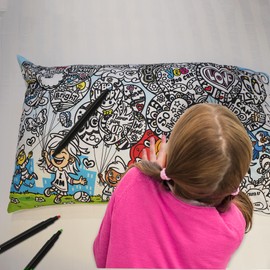 Mifidoozart Colouring Kids Pillowcase - Pillow Cover with 16 Colour Fabric Markers - Soft Polyester Fabric, Fun Art & Motivational Gift (Colouring Pillowcase -Empowering Balloons)