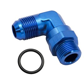 High Flow Radius 90 Degree Aluminum -8 AN Male Flare to 8AN Male Swivel Fitting Adapter With AN8 O ring ORB Port, Blue