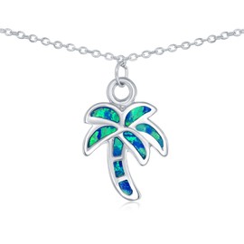 Beaux Bijoux Sterling Silver w/Created Blue Opal Palm Tree adjustable 9+1" Nautical Anklet Bracelet