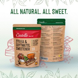 Castello since 1907 Stevia + Erythritol 1:8 Sweetener | 1g = 8g of sugar | 100% Natural Sugar Substitute - 0 Calories - 0 Glycemic Index - Keto and Paleo - 0 Net Carbohydrates - Non-GMO - 850 g