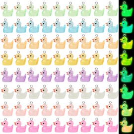 GOKEPO 80Pcs Luminous Duck Charms Glow in The Dark Pendants Mini Resin Duck Shape Pendant Animal UV Bead Solar Bead DIY Accessories for Jewelry Making Necklaces Bracelets Earrings Arts Supplies Crafts