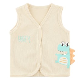 POBIDOBY V-Neck Toddler Vest for Boys&Girls, Purtton Button Down Vest with Cute Patterns (US, Age, 12 Months, Beige)