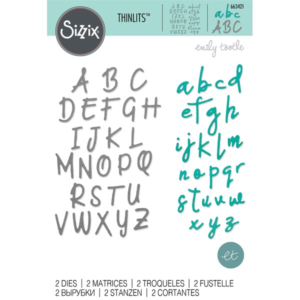 Sizzix Thinlits Die 2 Pack Alphabet Set by Emily Tootle, Multicolor