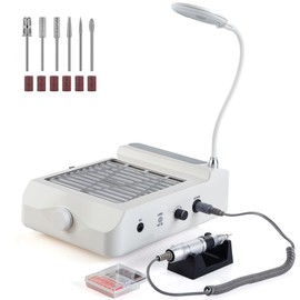 Nail Dust Collector with Light - 4 in 1 Professional Nail Tech Quiet Vacuum Fan LED Lamp Armrest & Drill - Pedicure & Manicure Acrylic Gel Polishing Cleaner - Compact Nails Duster Extractor Machine