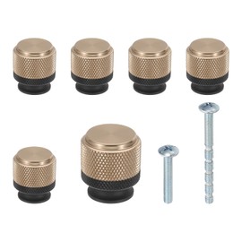 PATIKIL 1 Inch Dia. Cabinet Knobs, 6pcs Knurled Drawer Round Pulls Handle Solid Hardware for Dresser Wardrobe Kitchen Cupboard, Black/Bronze