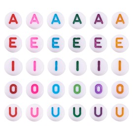 Boutigem 500pcs Flat Round Acrylic Letter Beads 7mm Vocal Alphabet Beads with Letters A, E, I, O, U for Friendship Name Bracelet Necklace Making