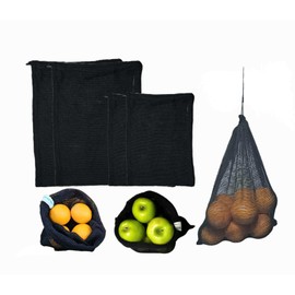 CHILAKALA Cotton Storage Produce Bags - Pack of 20 (10 Large, 10 Medium) Reusable Double-Stitched Bags for Vegetables, Fruits, Snacks, and Food Storage, Black