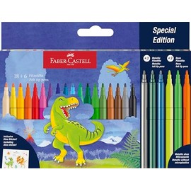 FABER-CASTELL 554222 - Dino Felt Pen Set, 24 Felt Tip Pens in Standard and Pastel Colours