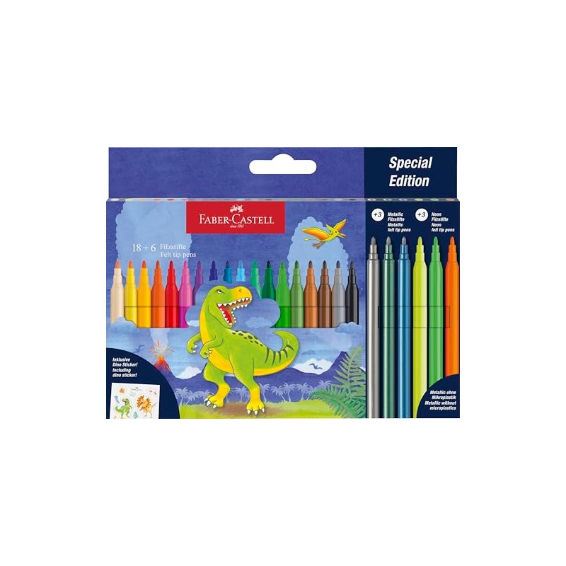 FABER-CASTELL 554222 - Dino Felt Pen Set, 24 Felt Tip