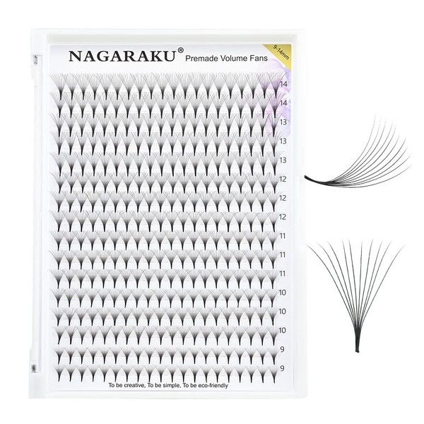 Nagaraku Blister Extensiones de Pestañas 10D rusas pre armadas 0.07 C mixtos 9-14mm puntiaguda raíces 320 raíces Suaves Naturales