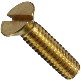 Brass Machine Screw, Plain Finish, Flat Head, Slotted Drive, 1-1/4" Length, 1/4"-20 Threads (Pack of 25)