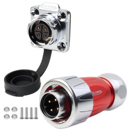 CNLINKO DH-16 4 Pin IP68 Waterproof Connector Solder-Assembly All-Metal Electrical Male Plug Female Socket for Solar Industrial Machinery Outdoor Equipment M16 Flange Mount (4-Pin)