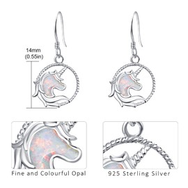 Unicorn Opal Earrings S925 Sterling Silver Cute Unicorn Hook Dangle Earrings Animal Jewellery Valentines Gifts for Women Daughter Kids