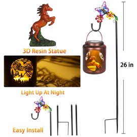 Solar Lanterns Outdoor Waterproof Metal Horse Patterns with Resin Horse Inside Garden Decor Gifts for Women Mom Grandma Hanging Solar Lights Decoration Outside for Yard, Patio, Backyard, Porch