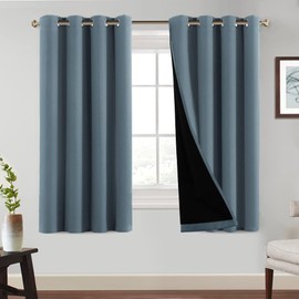 PrinceDeco 100% Blackout Curtains 63 inch Long - Grommet Blackout Thermal Insulated Room Darkening Sound Reducing Window Drapes for Living Room/Bedroom Privacy Protection 2 Panels, Bluestone