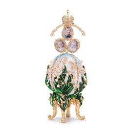 QIFU Vintage Lily of The Valley Easter Egg Style Enameled Collectible Figurine with Pearl and Rhinestone, Unique Gift for Home Decor