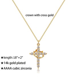 Moonffay Cubic Zirconia Diamond Crown Cross Necklace for Women Dainty Cute Tiny Cross Forever Christian Necklace, Medium, Copper Cubic Zirconia, Cubic Zirconia