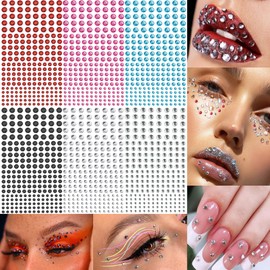 Dazzhues Self-Adhesive Rhinestones Stickers, 6 Colors 960 Pcs Face Gems, Rainbow Glitters Jewels Stickers, Eye Gems Stick on Rhinestone for DIY Crafts Hair Nail Body Makeup (3/4/5/6mm)