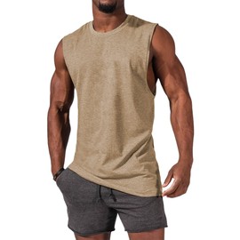 ZIWOCH Men's Sleeveless Tank Tops Crewneck Solid Loose Fit Shirt Khaki