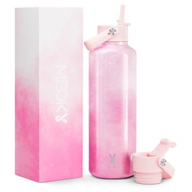 Women Water Bottle with Straw for Sports: 710ml Stainless Steel Insulated Water Bottle - BPA-Free Carry Loop Leakproof for Home Office Work - Girlfriend Wife Mom, Peony