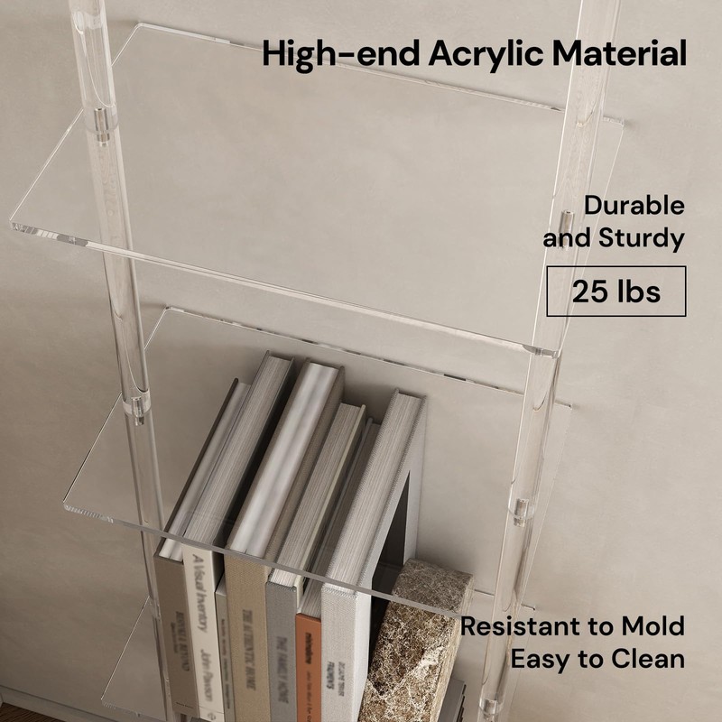 CRTERICX Small Acrylic Ladder Bookshelf, 9.5" D x 15.6" W,