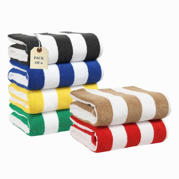 LANE LINEN 6 Pack Beach Towels - 100% Cotton Oversized