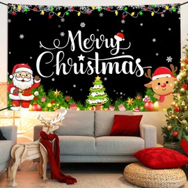 Large Christmas Banner Decorations Red Flag Outdoor 72x44 Inch, Merry Christmas for Indoor Home House Decor Party Supplies, Yard Sign Background for Photography Snowman Santa Claus Christmas Tree
