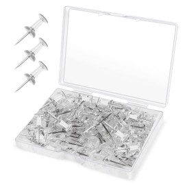 Clear Thumb Tacks for Wall 100- Pack - Clear Plastic Head Thumbtacks with Steel Point - Push Pins for Bulletin Board, Corkboard, Map, Calendar, Photo, Home Office, and Craft Projects