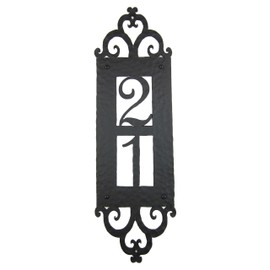 Spanish Mediterranean Custom Hammered Vertical Wrought Iron Address Plaque APV12 (Black)