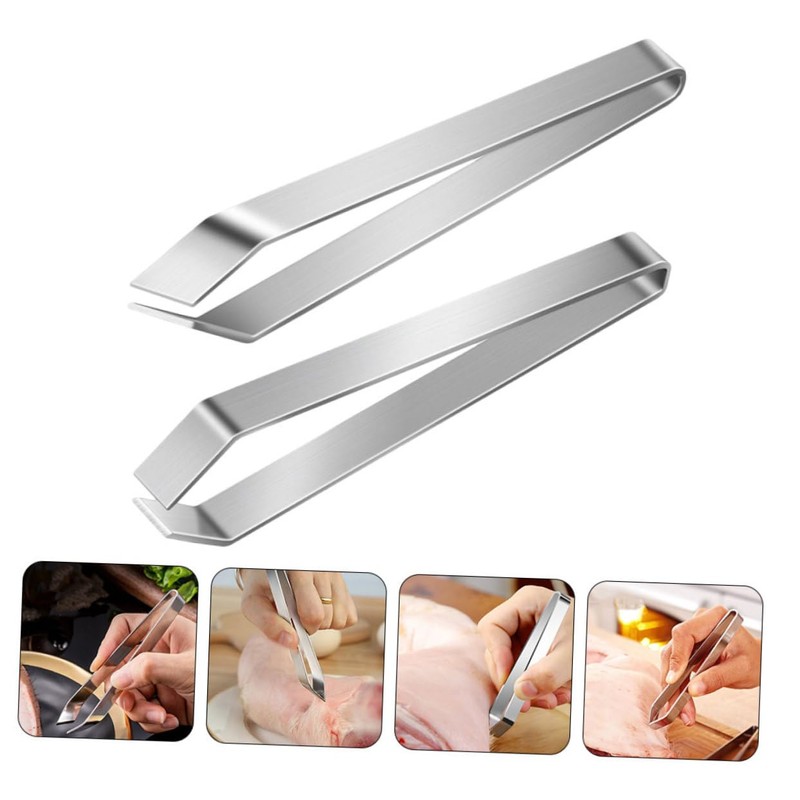 BIUDECO 2pcs Stainless Steel Fish Bone Tweezers Set Precision Meat