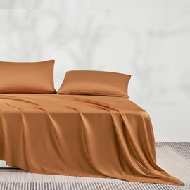 JELLYMONI King Sheet Set, Luxury Rayon Derived from Bamboo, Cooling Bed Sheet Set - Ultra Soft, Breathable, Eco-Friendly, Hypoallergenic - 4 Piece Sheets & Pillowcases, Rust