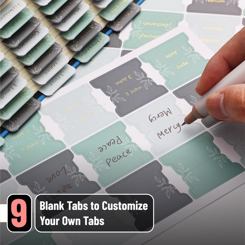 Mr. Pen- Bible Tabs, 75 Tabs, Forest Mist, Gold Foil