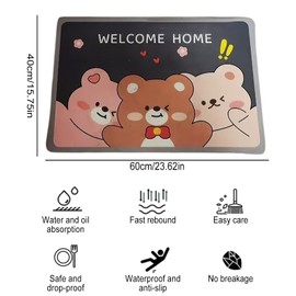Guador Doormats Welcome Door Mat Non-Slip Doormat 40 x 60 cm Outdoor Door Mat Entrance Area Door Mat Flower Meadow Doormat for House Entrances Hallways Exterior Doors (Small Bear)