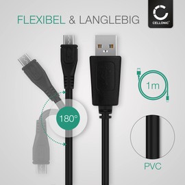 CELLONIC® USB Kabel 1m für Tomtom Via 62, Via 52, Via 135, 400, GO 510 (2013) 520 (2016) 5200, GO 610 6100, GO 620 GPS Navigator Ladekabel Micro USB auf USB A 2.0 Datenkabel 1A schwarz PVC