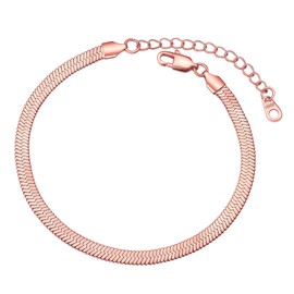 Rose Gold Plated Flat Snake Chain Link Dainty Ankle Bracelets for Women, Boho Summer Beach Anklet Adjustable Foot Jewelry 5MM