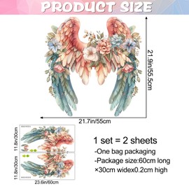 DRWSSR Angel Wings Wall Decals - Large Colorful Flower & Wings Decals, Removable DIY Vinyl Fashionable Wall Art Murals for Girls, Baby, Kids Bedroom, Living Room, Dining Room (Pink)