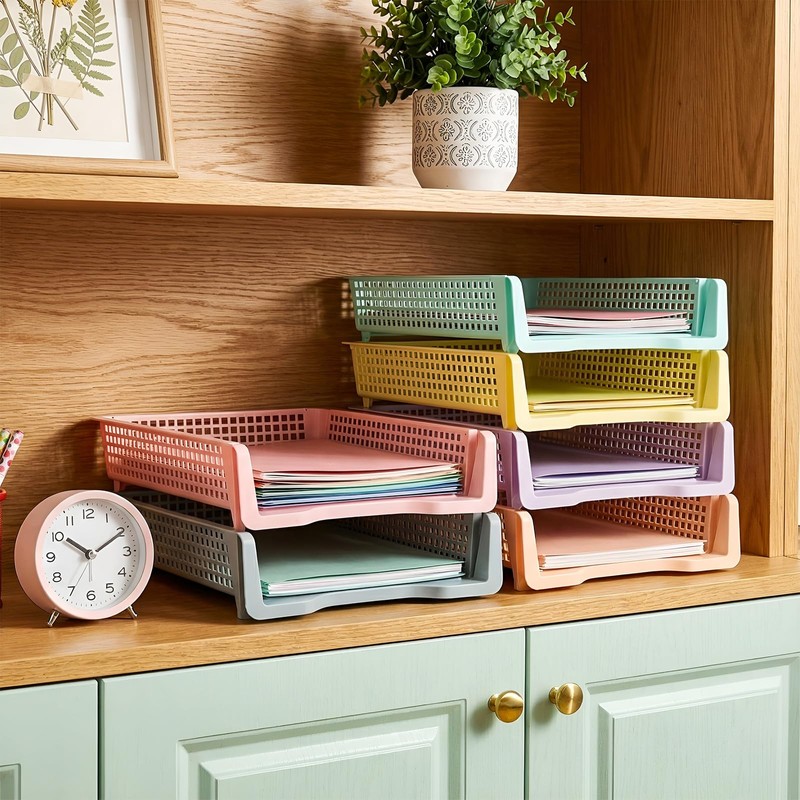 Tenceur 6 Pcs Turn in Trays Classroom, Pastel Paper Tray