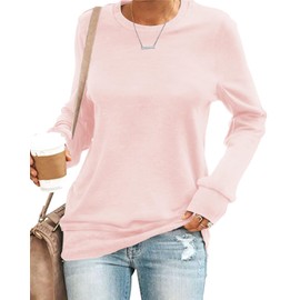 SENSERISE Sweatshirt for Women Sweatshirts no Hood Basic Long Sleeve Tops Tunic Tops with Leggings(Light Pink,M)