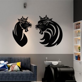Vinyl Wall Decal Roaring Lion King Royal Crown and Queen Lioness Head Stickers Mural Large Decor (L106) Black