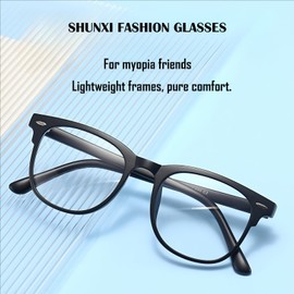 SHUNXI Nearsighted Glasses For Men Women, Blue Light Blocking Myopia Glasses, Near Sighted Driving Eyeglasses For Distance, Black TR90 Frame