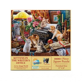 SUNSOUT INC - Kittens in The Writer's Office - 1000 pc Large Pieces Jigsaw Puzzle by Artist: Image World - Finished Size 27" x 35" - MPN# 42948