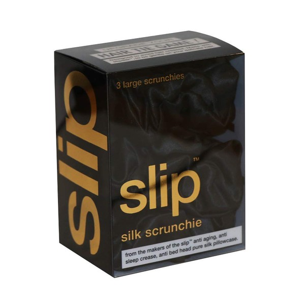 Slip Silk Large Scrunchies in Black - 100% Pure 22 Momme Mulberry Silk Scrunchies for Women - Hair-Friendly + Luxurious Elastic Scrunchies Set (3 Scrunchies)