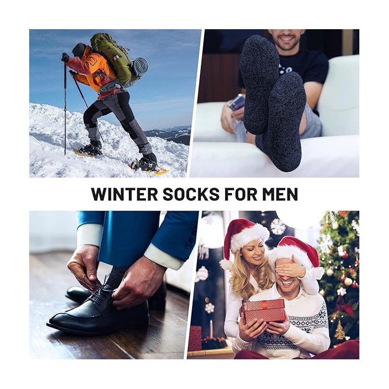 HEERMS 5 Pairs Mens Merino Wool Socks Thick Winter Hiking