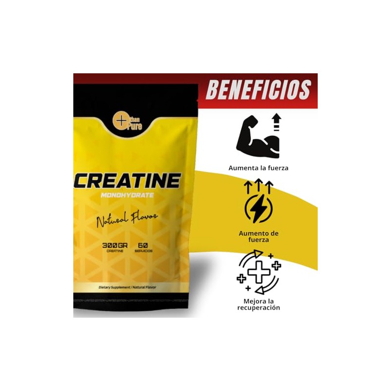 More Than Pure Creatina Monohidratada, 300g, 60 Servicios, Sabor Natural,