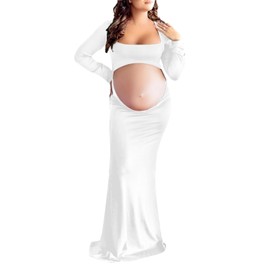 Dedysler Women's Cut-Out Maternity Dress Sexy Exposed Belly Long Sleeve Backless Cutout Photography Dresses(White XL)